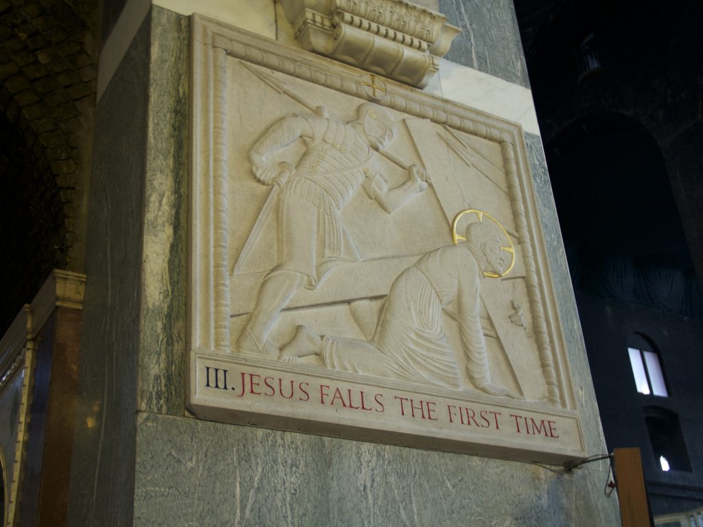 "III. Jesus falls for the first time" by Eric Gill in Westminster Cathedral